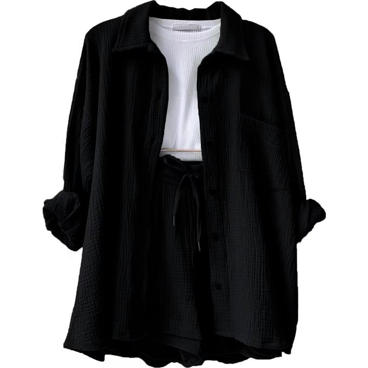 Dame afslappet overshirt med matchende shorts Stilla