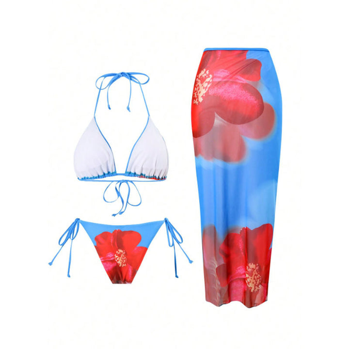 Dame Strandbikini-sæt med blomsteret omslagsskørt Skovae