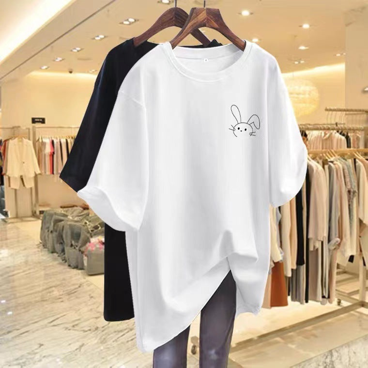 Dame T-shirt med afslappet kaninmotiv og moderne oversized snits Stilla