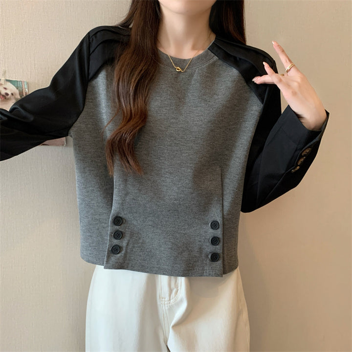 Femme Cropped Button-Front Top med kontrastærme-detalje Stilla