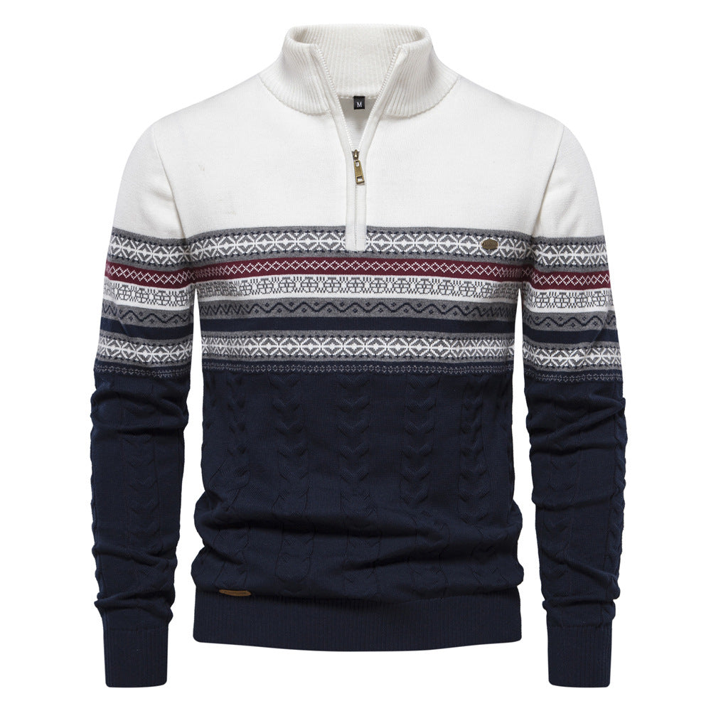 Herre strikpullover med halv højtstående krave og moderne mønster Stilla
