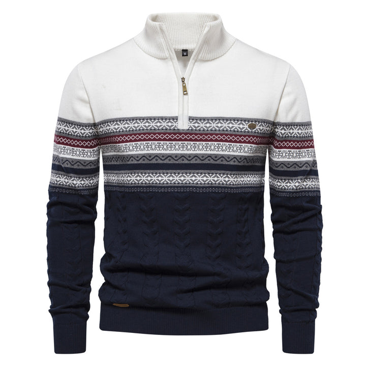 Herre strikpullover med halv højtstående krave og moderne mønster Stilla
