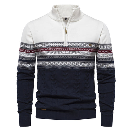 Herre strikpullover med halv højtstående krave og moderne mønster Stilla
