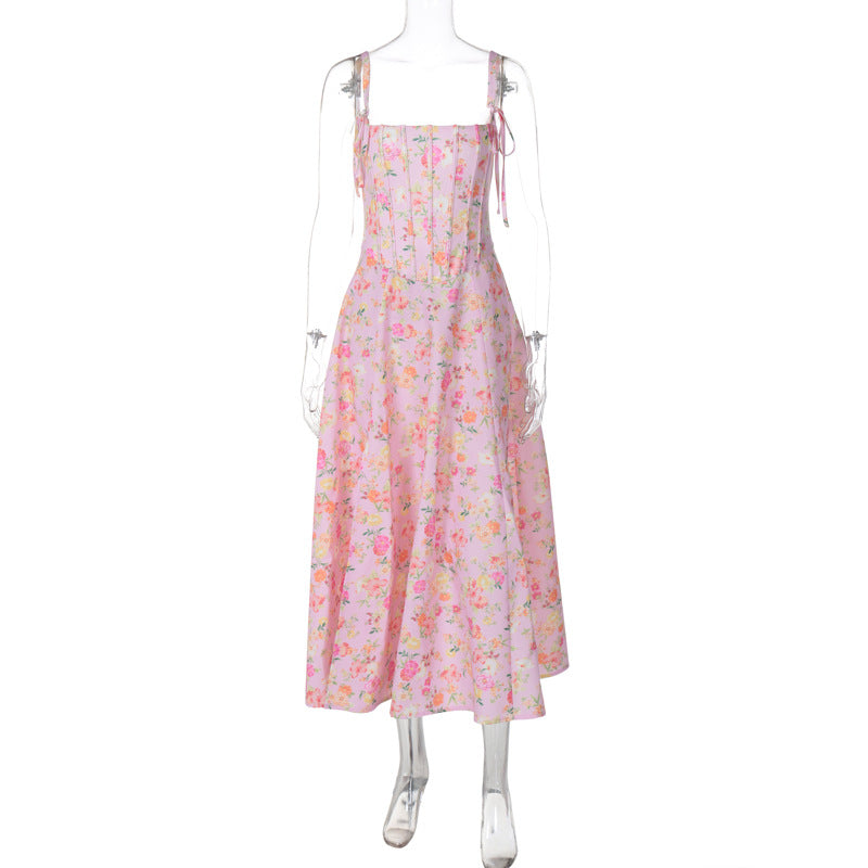 Dame Sommer Maxikjole med filigran Floralprint og justerbare stropper Stilla