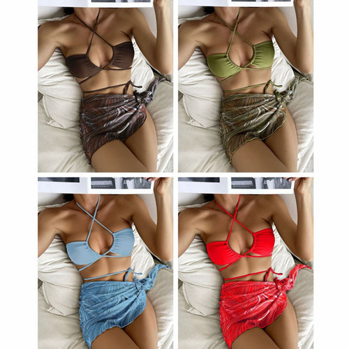Dame Bikini-top med raffinerede krydsryggestropper og asymmetrisk indpakningsskørt Stilla