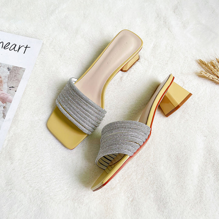 Femme Strass-dekoreret Blokhæl Slide Sandaler Stilla