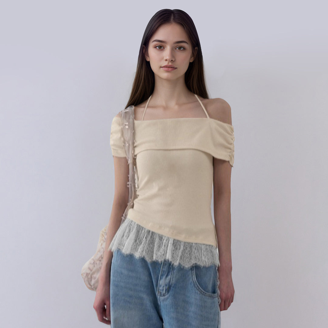 Dame Off-Shoulder Top med Ruffle Kant Skovae