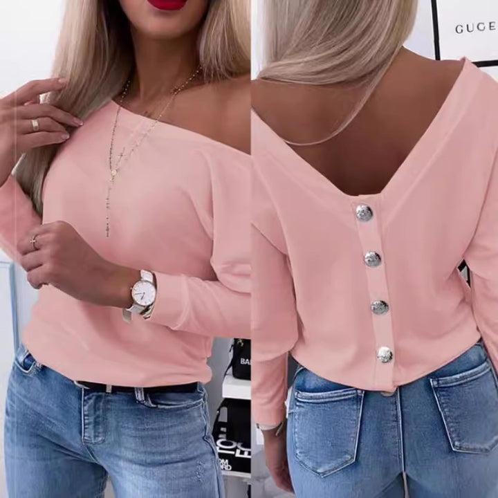 Dame Off-Shoulder Knap-besætning Langærmet Bluse Stilla