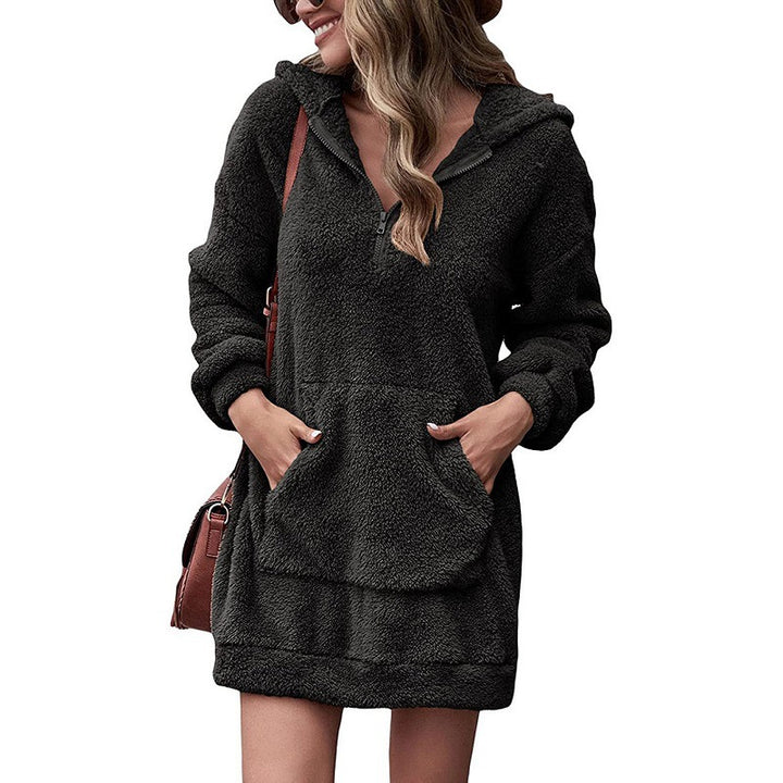 Dame Fleece Hoodie-Kjole med praktiske lommer og hyggelig materialestruktur Stilla
