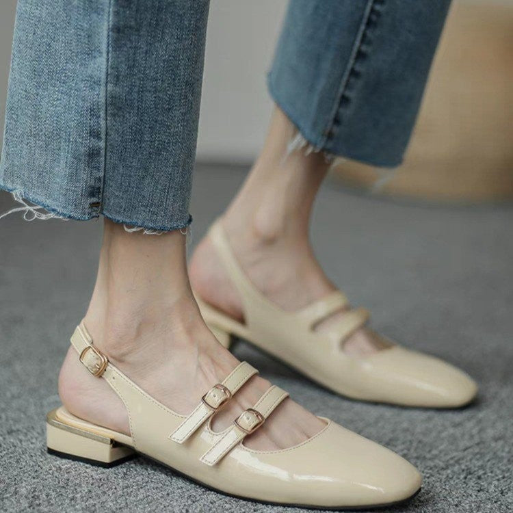 Dame Elegant Dobbelt Skulder Slingback Flade Sko Stilla