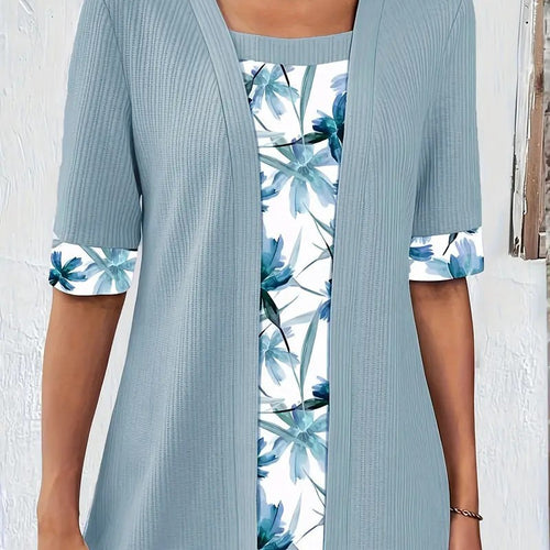 Dame afslappet cardigan med blomstret foer og 3/4-ærmer Stilla