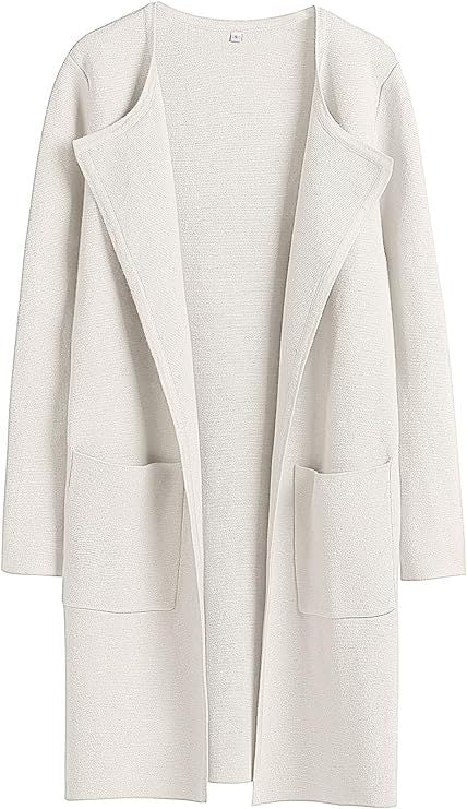 Dame Oversized Strikjakke med åbne front og praktiske lommer Stilla