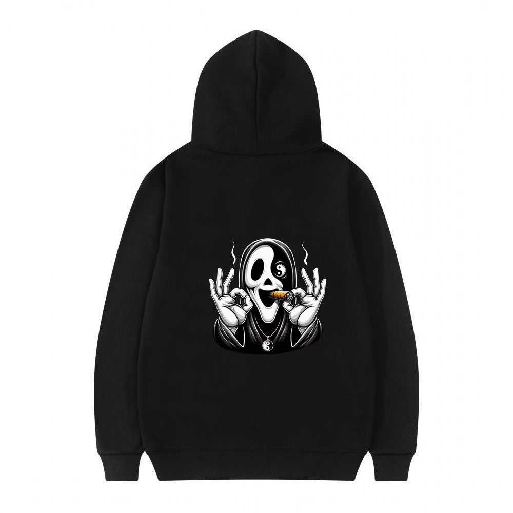 Dame hoodie med kunstnerisk kraniumprint og afslappet pasform Skovae
