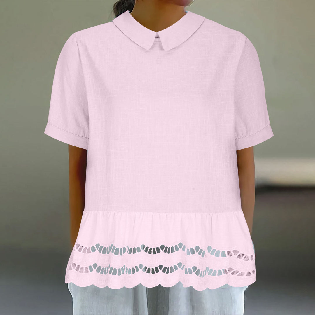 Elegant bluse til damer med korte ærmer og 'Scalloped' kant Stilla