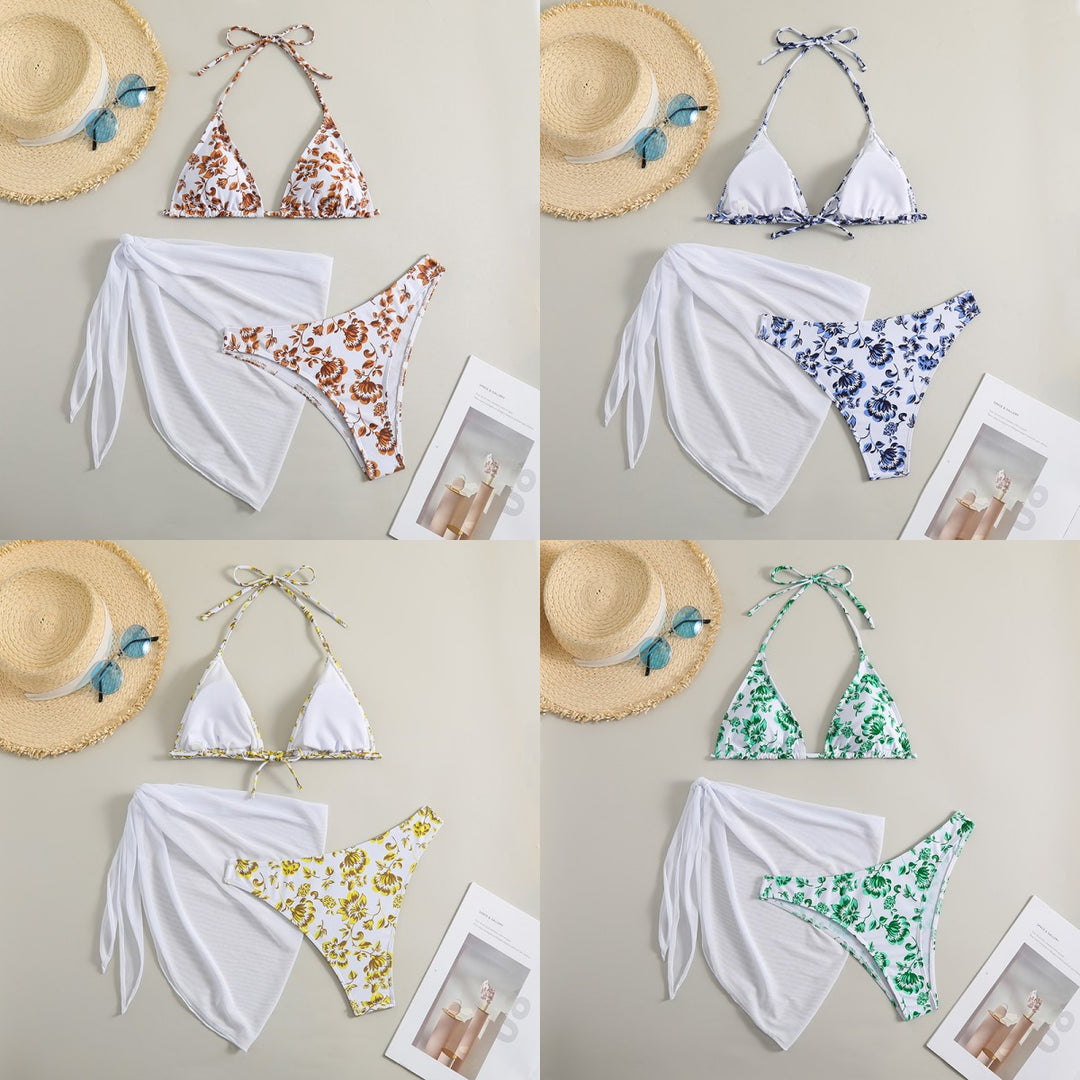 Dame Triangle-bikini-sæt med blomsterdesign og justerbare stropper Stilla