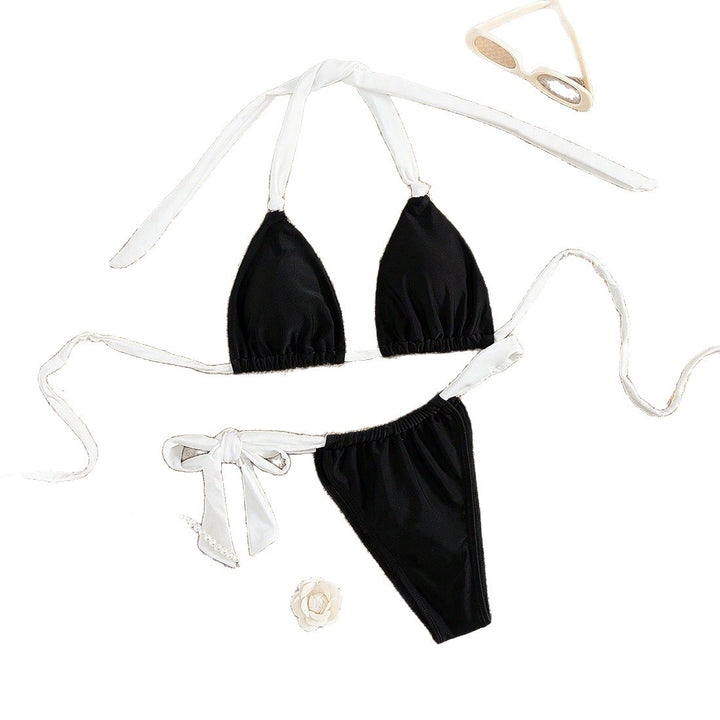Dame triangel-bikini med justerbare stropper og feminint bindedetalje Skovae