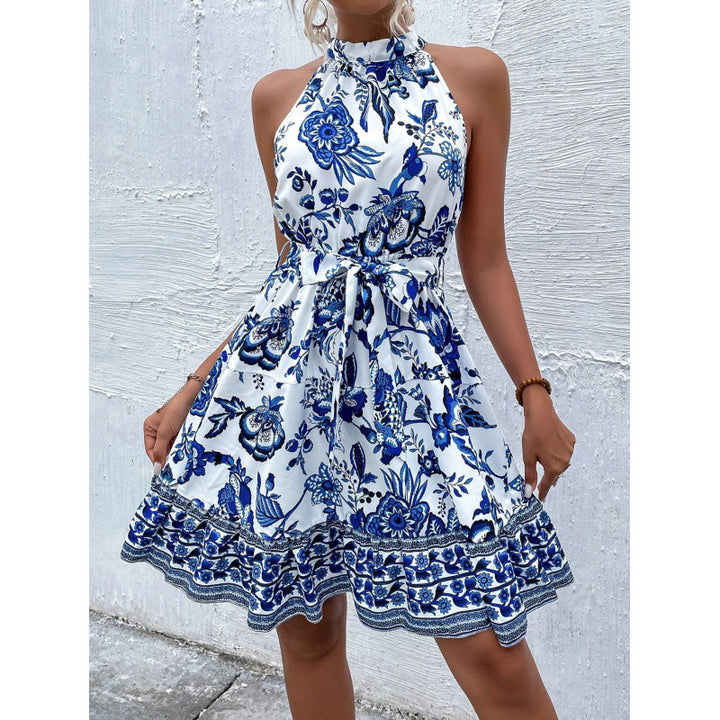 Dame Floral Print Halter Kjole Stilla