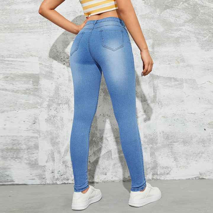 Dame figursyede high-waist jeans med smal ben og særlig strækkomfort Stilla