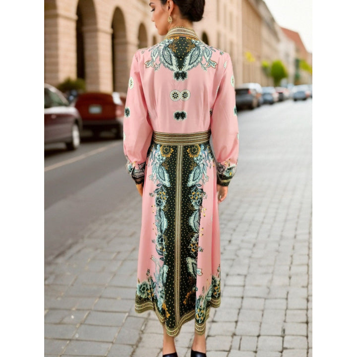 Dame Elegant Blomstret Trykt Maxi Skjortekjole Stilla