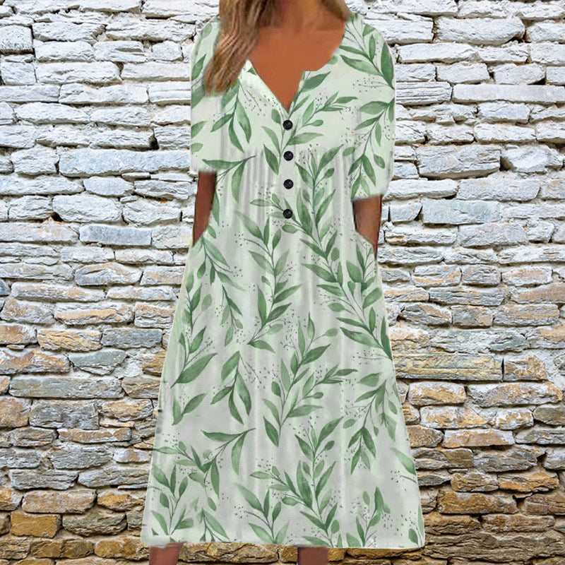 Dame sommerkjole i boho-stil med blomsterprint Stilla
