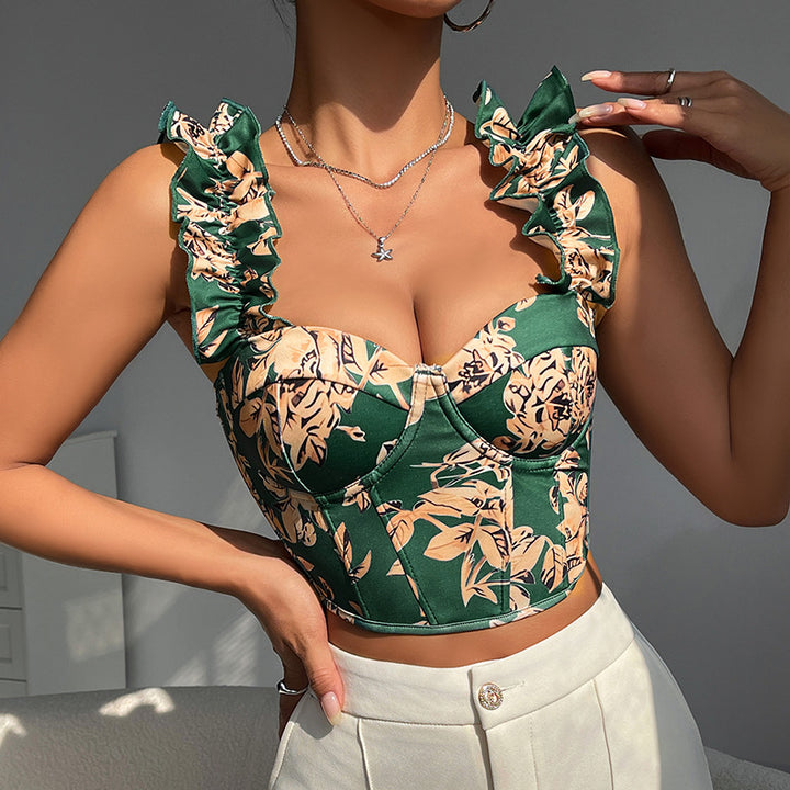 Dame floral Bustier med flæser og struktureret silhuet Stilla
