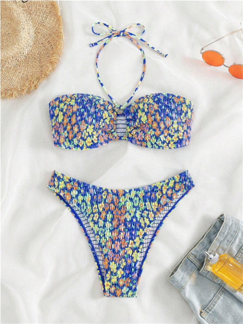 Dame Strapless Smocked Bikini Sæt med justerbare Bindebånd Stilla