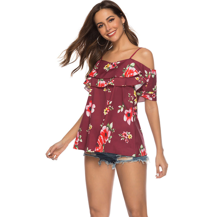 Dame Off-Shoulder Bluse med blomster Volanger Stilla