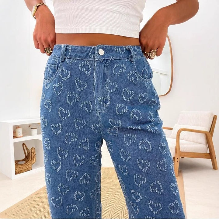 Kvinders løstsiddende jeans med blomstermønster Stilla
