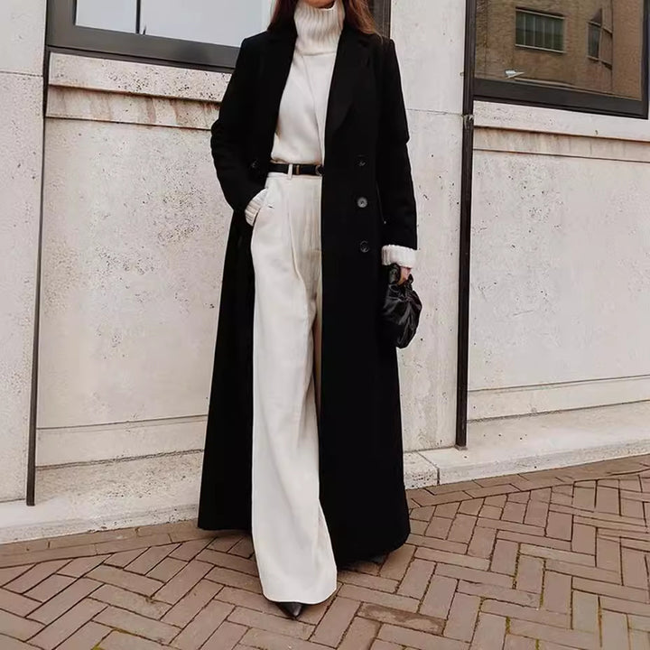 Dame klassisk Maxi-frakke med elegante folder og lommer Stilla