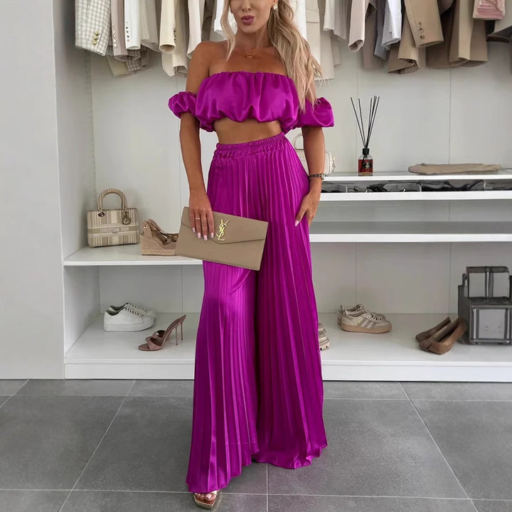Dame Plisse-bundlang Skirt med elastisk kant og moderne Crop-Top Stilla