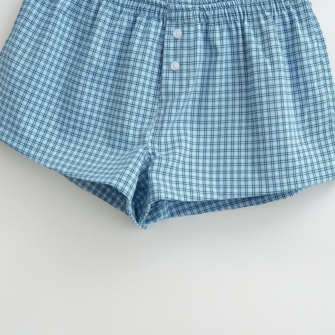 Dame bomulds shorts med klassisk ternet mønster og elastisk talje Stilla
