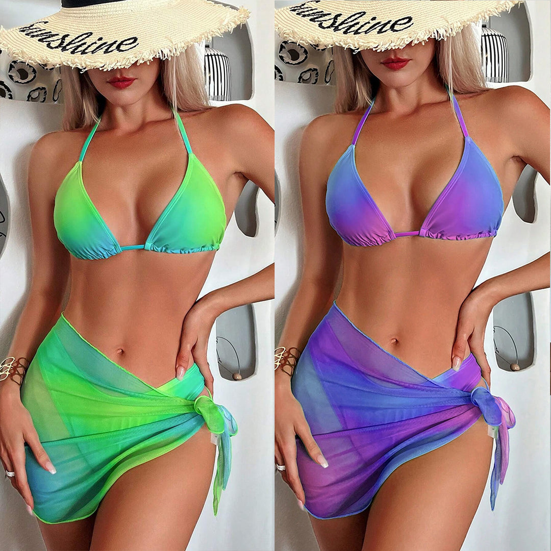 Dame Triangel-Bikini med farverig indpakningsskørt Stilla