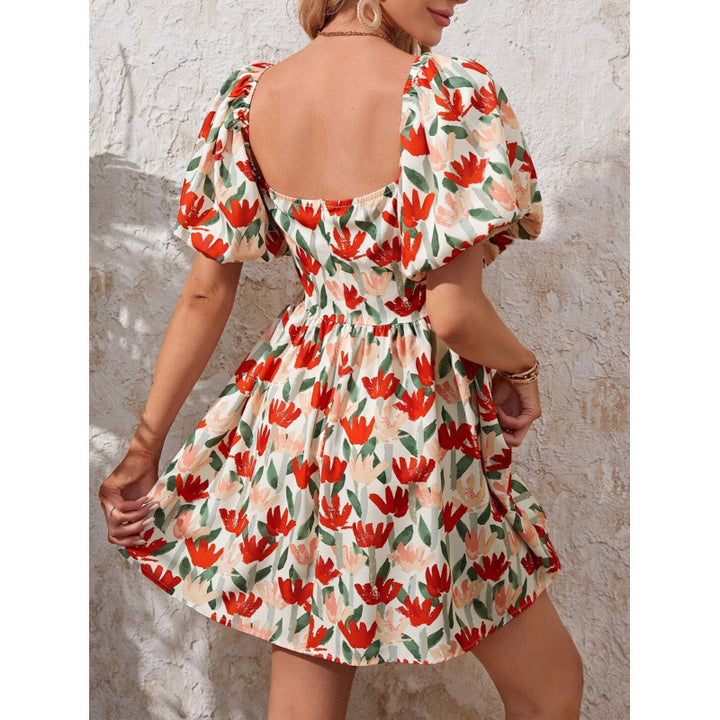 Dame Floral Print Quadrat-Udskæring Mini Kjole Stilla