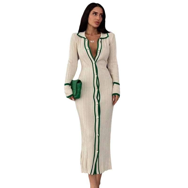 Dame Chic Knap-ned Strik Maxi Kjole Stilla