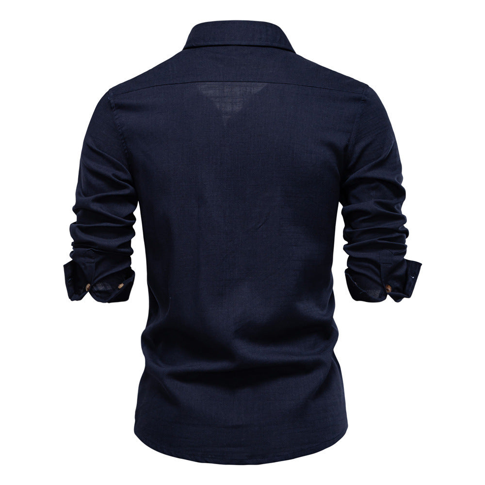 Herrer nan Workshirt i denimlook med dobbelte brystlommer og kontrastsyninger Skovae