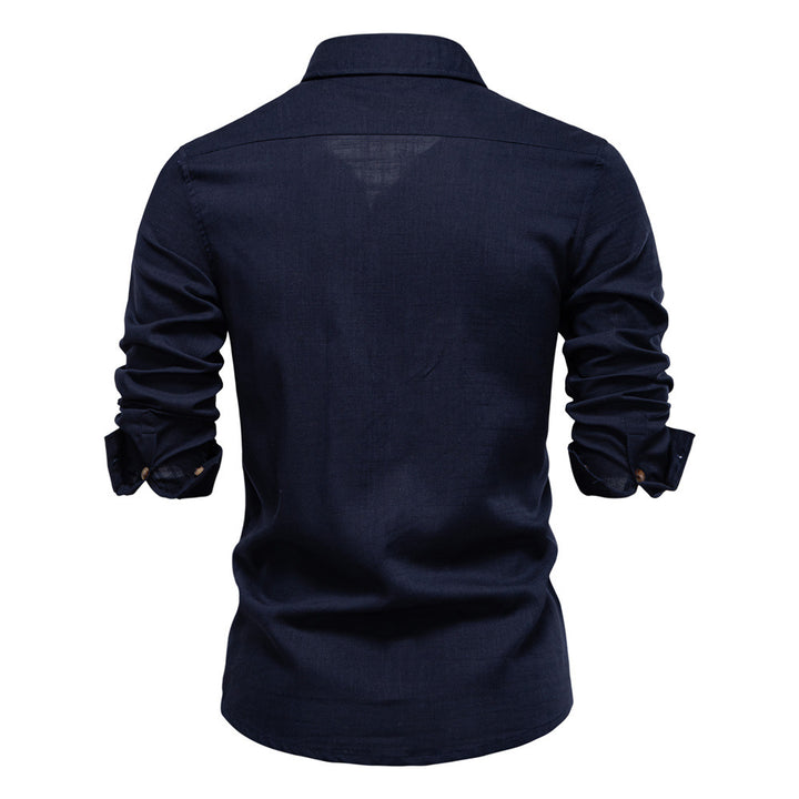 Herrer nan Workshirt i denimlook med dobbelte brystlommer og kontrastsyninger Skovae