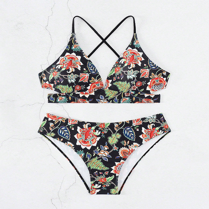 Dame Blomsterdesign Højtaljede Bikini Sæt Stilla