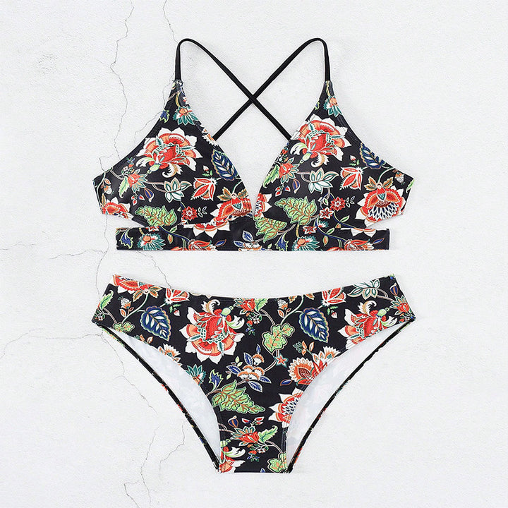 Dame Blomsterdesign Højtaljede Bikini Sæt Stilla