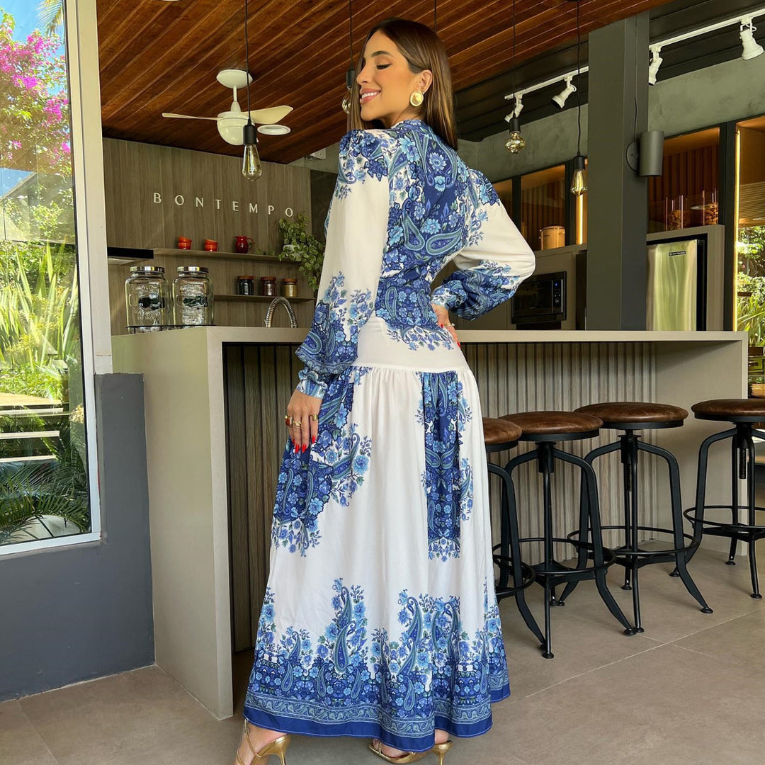Dame Maxikjole med legende floral design og elegante ærmer Stilla