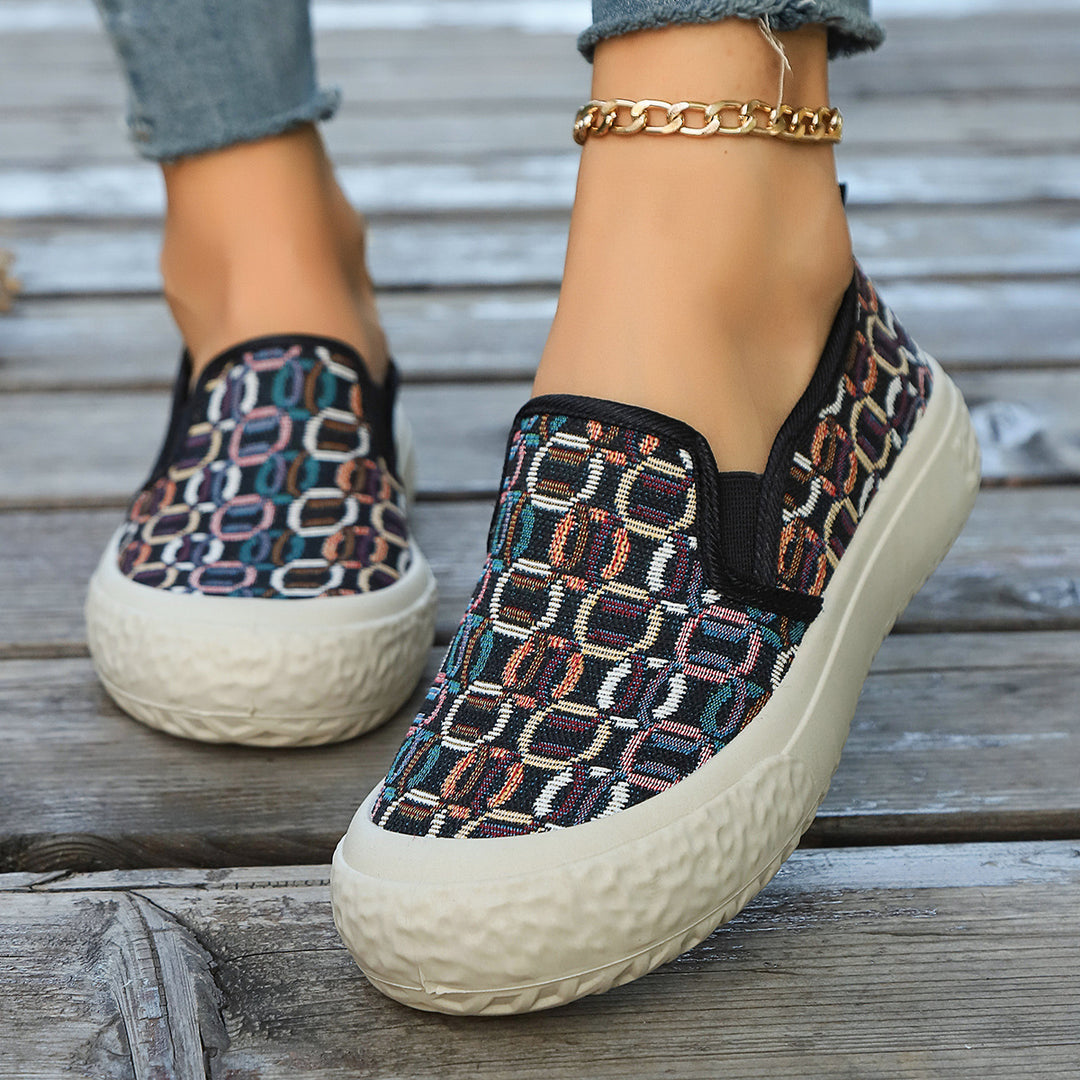 Dame Slip-On Sneakers med moderne geometrisk mønster og elastisk indtræk Stilla