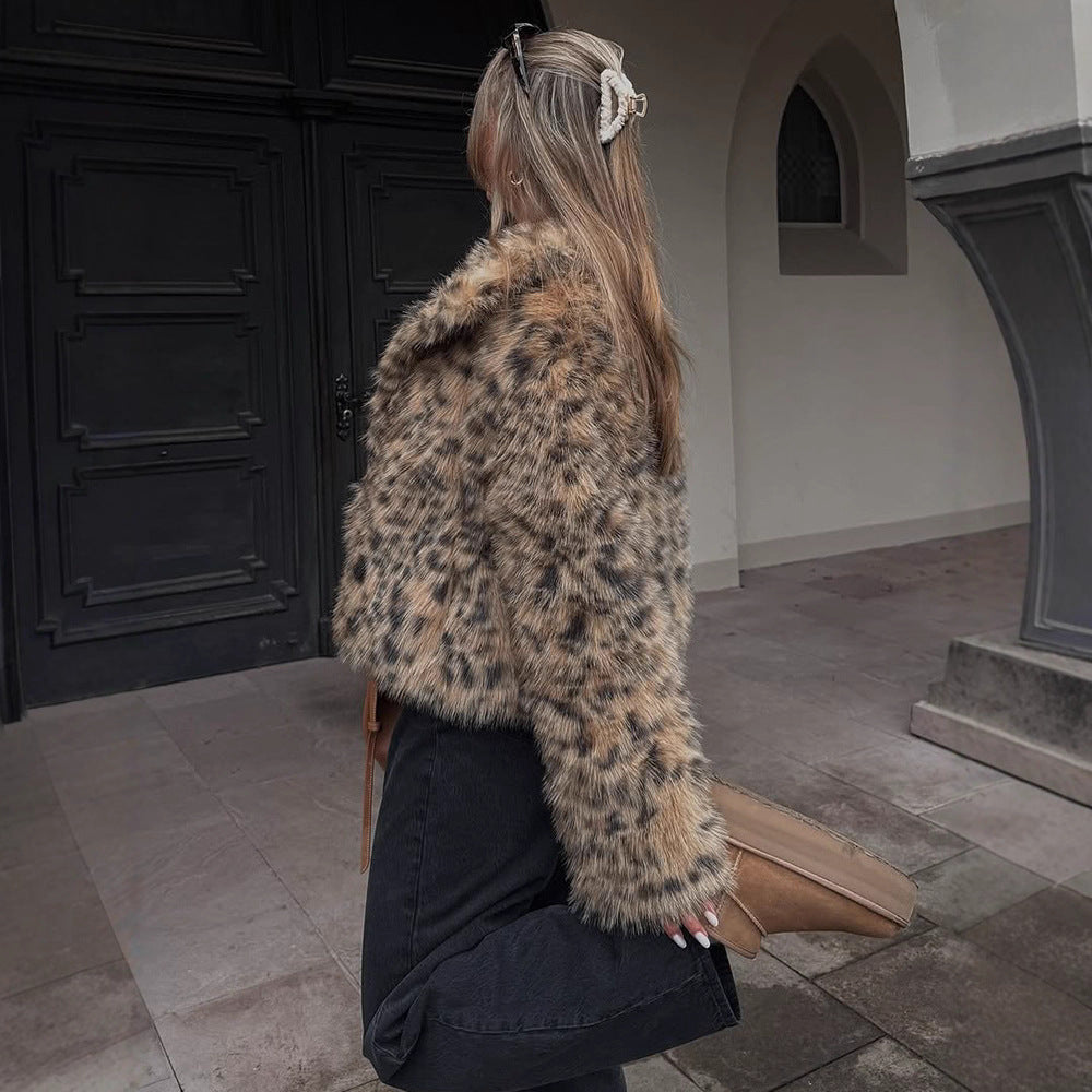 Dame Kort Pelsjakke med Leopardmønster Stilla