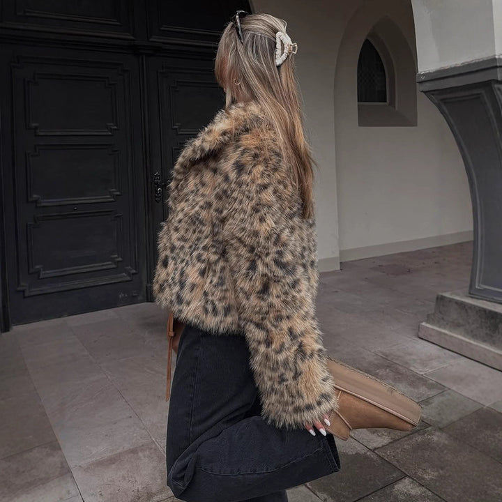 Dame Kort Pelsjakke med Leopardmønster Stilla