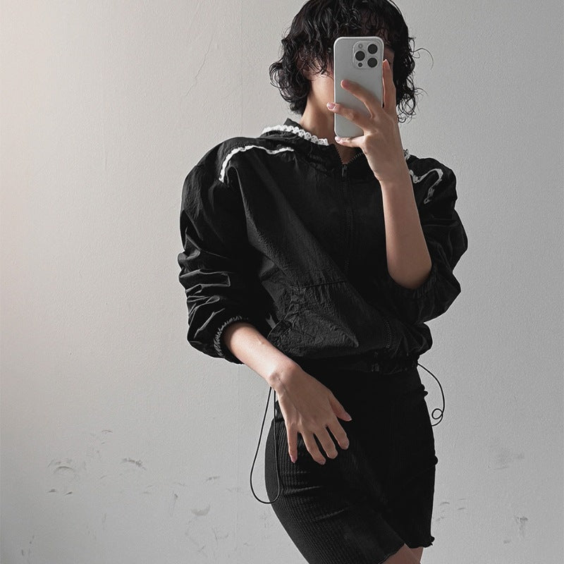 Damer mode cropped jakke med justerbar hættekrave Stilla