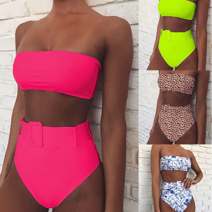 Dame Bandeau-bikini med højtaljede bukser Skovae