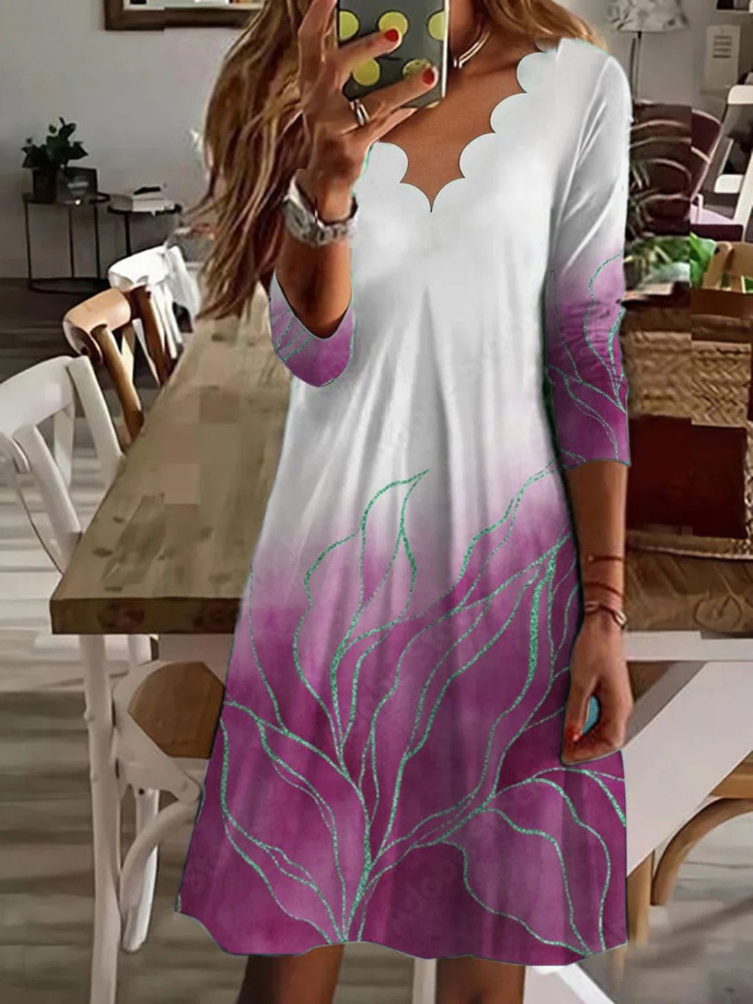 Dame Boho Maxikjole med bølgemønster og elegant udskæringsdesign Stilla