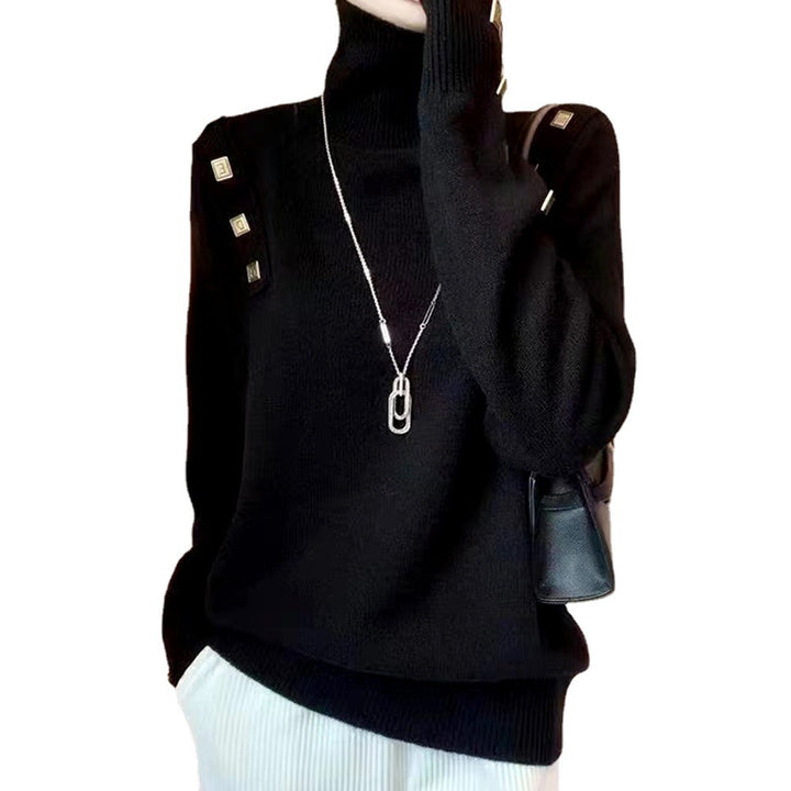 Dame stilfuld rullekrave sweater med dekorative knapdetaljer Stilla