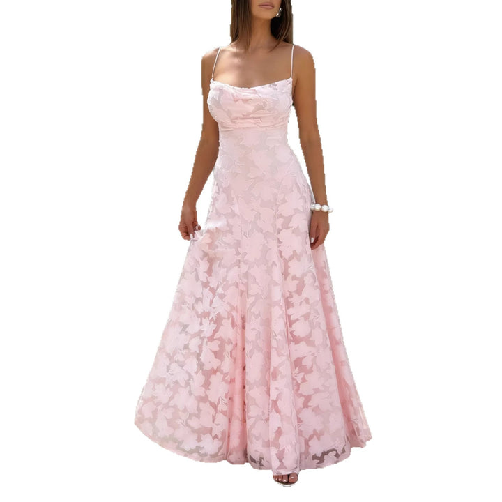 Dame elegante maxi kjoler med blomsterdækkende design og justerbare spaghetti stropper Skovae
