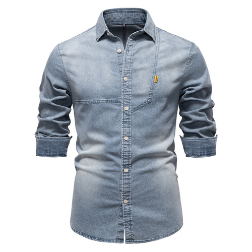 Herren Denim-Skjorte med moderne pasform og brystlomme Stilla