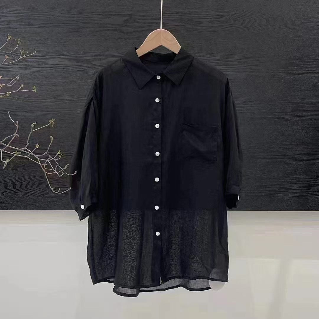 Dame Relaxed Fit Transparent Knap-Op Bluse Stilla
