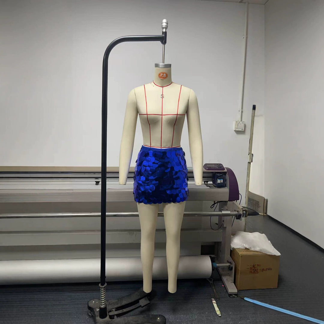 Dame glitrende paillet nederdel med skinnende detaljer og elastisk talje Skovae